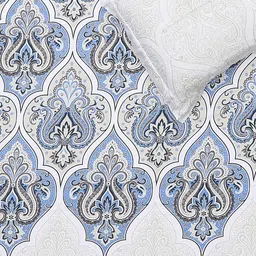 Monte Carlo Blue & White Printed Cotton 210 TC Queen Bedsheet Set 2.24 m x 2.54 m image 4