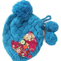 Flaunt Chic Bow & Buttons Woolen Cap - Blue image 2