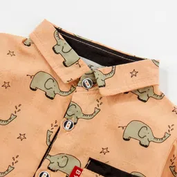 Kookie Kids Full Sleeves Shirt Elephant Print - Light Orange image 2