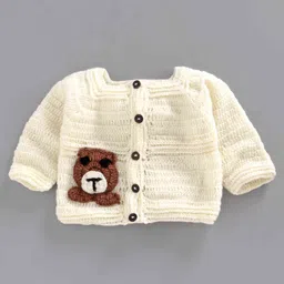 USHA ENTERPRISES Full Sleeves Teddy Detailing Baby Sweater With Cap - Brown image 3
