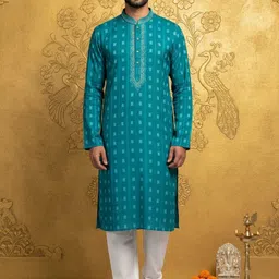 NFC CREATION Men Regular Thread Work Pure Cotton Kurta With Churidar-picture-37