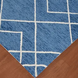 saraswatii global Blue & White Geometric Anti-Skid Woollen Carpet image 4