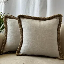 EXPORT HOUSE Premium 5 Pieces Off White & Brown Square Cotton Cushion Covers image 2