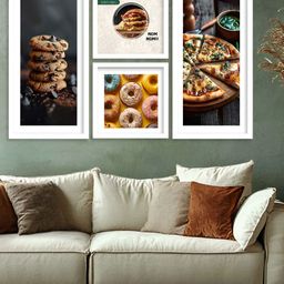Kotart Restaurant 4 Pieces White & Grey Food Printed Wooden Wall Arts-picture-48