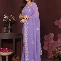 KALINI Purple Poly Georgette Embroidered Sarees image 4