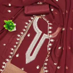 HERE&NOW Floral Embroidered Sequnnied Silk Chiffon Unstitched Dress Material-picture-12