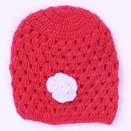 USHA ENTERPRISES Floral Design Half Sleeves Poncho With Cap - Red image 3