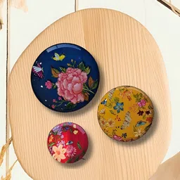 Ritualistic Blue & Red 3 Pcs Pushpam Printed Fridge Magnets-image-24