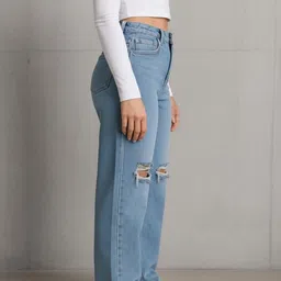 Hayler Women Jean Wide Leg Mid-Rise Highly Distressed Stretchable Jeans image 3