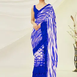 Flip The Style Tie And Dye Ruffle Pure Georgette Saree With Embellished Border-image-95