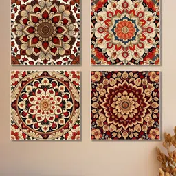nestroots Vibrant Floral Red & White 4 Pieces Painting Canvas Wall Art image 1