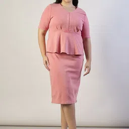 SASSAFRAS Curve Women Solid Slits Denim Peplum Knee length Dress-picture-35