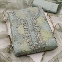 SHADOW & SAINING Embroidered Organza Semi-Stitched Dress Material-picture-24