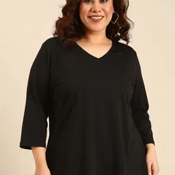 The Pink Moon Women Solid V-Neck Cotton T-shirt-image-63