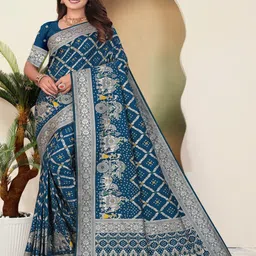 Bindi Fashion Ethnic Motifs Woven Design Zari Banarasi Saree-image-44