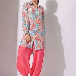 AARAAS Printed Shirt Collar Pure Silk Tunic With Salwar-picture-20