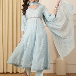 Anouk Women Floral Printed Cotton Kurta with Trousers & Dupatta-picture-21