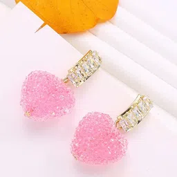 FIMBUL Gold-Plated Crystals Studded Heart Shaped Drop Earrings-picture-17