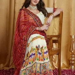 RAJGRANTH Bandhani Print Kutchi Embroidery Half and Half Pure Georgette Bandhani Saree-picture-37