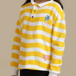UNDER FOURTEEN ONLY Girls Striped Henley Neck Cotton T-shirt image 3