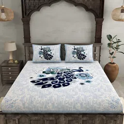 Myntra Elegant Homes Blue Printed Pure Cotton 240 TC King Bedsheet Set-2.74 m x 2.25 m-picture-15