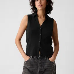 GAP Ribbed Shirt Collar Vest Top-picture-34