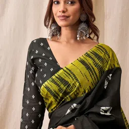 HERE&NOW Tie and Dye Pure Cotton Handloom Block Print Saree image 3