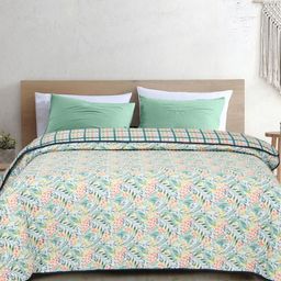 haus & kinder Green & Peach Coloured Floral Microfiber AC Room Double Bed Comforter-picture-10