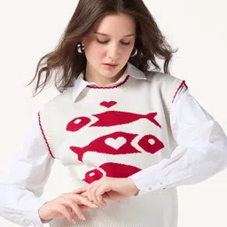 Outzidr Women Printed Sweater Vest image 2