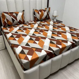 Pure Decor Brown & White Floral Printed 180 TC Cotton King Bedsheet 2.74 m x 2.74 m-picture-30