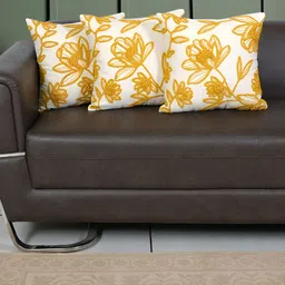 Ode & Cleo Mustard & White Set of 3 Embroidered Square Cushion Covers-picture-13