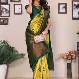 oxalis Floral Zari Border Banarasi Saree image 3