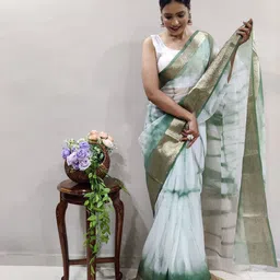 V3 FASHION STUDIO Tie and Dye Woven Design Zari Organza Handloom Leheriya Saree image 3