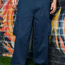 House of Koala Unisex Relaxed Baggy Fit Mid-Rise Cotton Cargos Trousers-image-14