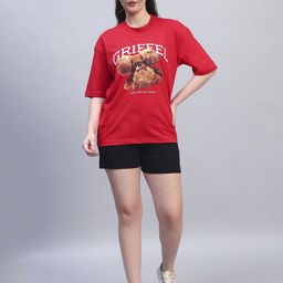 GRIFFEL Printed Oversized Breathable Pure Cotton T-shirts & Shorts Co-Ords-picture-49