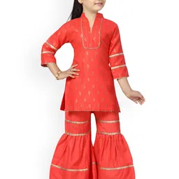 BAESD Girls Ethnic Motifs Printed Regular Gotta Patti Pure Cotton Kurti with Sharara-picture-29