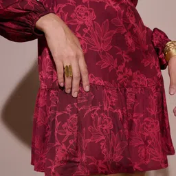 Style Island Floral Tie-Up Neck Puff Sleeve Fit & Flare Mini Dress image 2