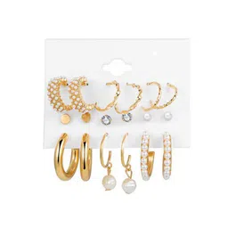 PolluxCraft Set of 9 Gold-Plated Artificial Stone Studded & Beaded Contemporary Studs image 2
