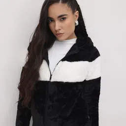 The Roadster Life Co. Colourblocked Faux Fur Hooded Tailored Jacket-image-63