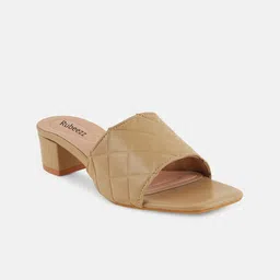 Rubeezz Women Textured Square Toe Synthetic Leather Block Sandals Heels image 4