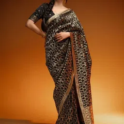 Flossy Women Ethnic Motifs Zari Banarasi Saree image 4