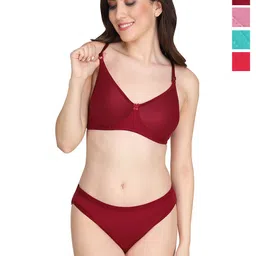 Liigne Pack Of 4 Women Everyday Light Padded Bra Mid Rise Bottom Pure Cotton Lingerie Set-picture-31