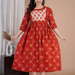Nevisha Style Women Floral Printed Thread Work Floral Maternity Anarkali Kurta-picture-19