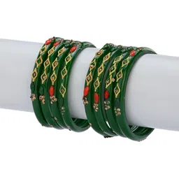1ST TIME Set Of 12 Green Alloy Artificial Stones & Beads Antique Bangles-picture-38