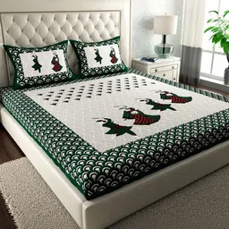 DGSM CRAFT White Ethnic Motifs 144 TC King Bedsheet with 2 Pillow Covers-picture-31