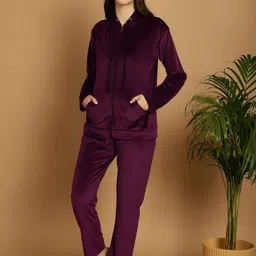Valles365 by S.C. Women Solid Velvet Night suit image 5