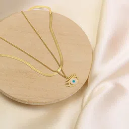 ARTKLIM Gold-Plated Double Layered Evil Eye Charms Pendant Necklace image 2