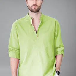 Navkanj Mandarin Collar Roll-Up Sleeves Cotton Straight Kurta image 1