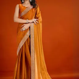 Women Woven Graceful Shimmer Saree with Embellished Edgings Silk Blend Saree-image-12
