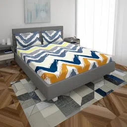 Homybees Pack-2 Floral 220 TC Elastic Fitted Double Bed King Bedsheet with 2 Pillow Covers image 2